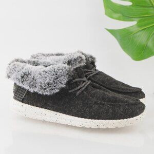 Hey Dude Womens Britt Sneaker Bootie Size 7 Black Lace Up Furry Mid Casual Shoe